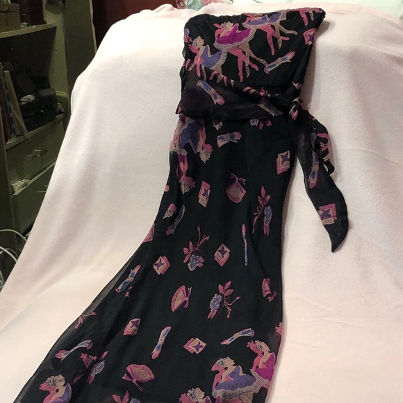 NWT BETSEY JOHNSON Strapless Black Print Evening Dress - Picture 7 of 8